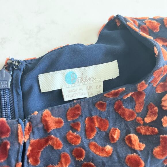 Boden black georgette brown velvet animal print silk blend midi dress 2P - Picture 3 of 11